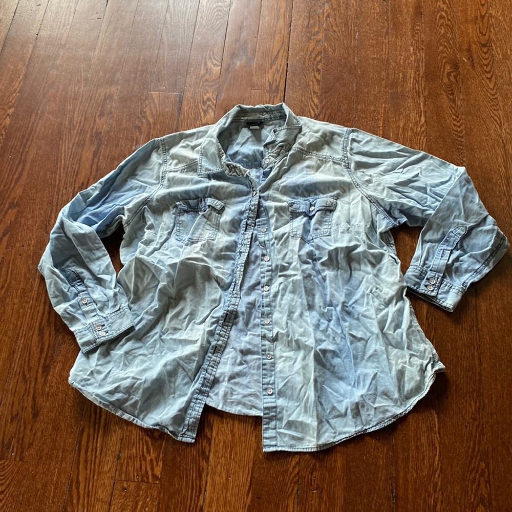 Torrid Chambray Button Front Shirt Roll Tab Long Sleeve Top SIZE 2